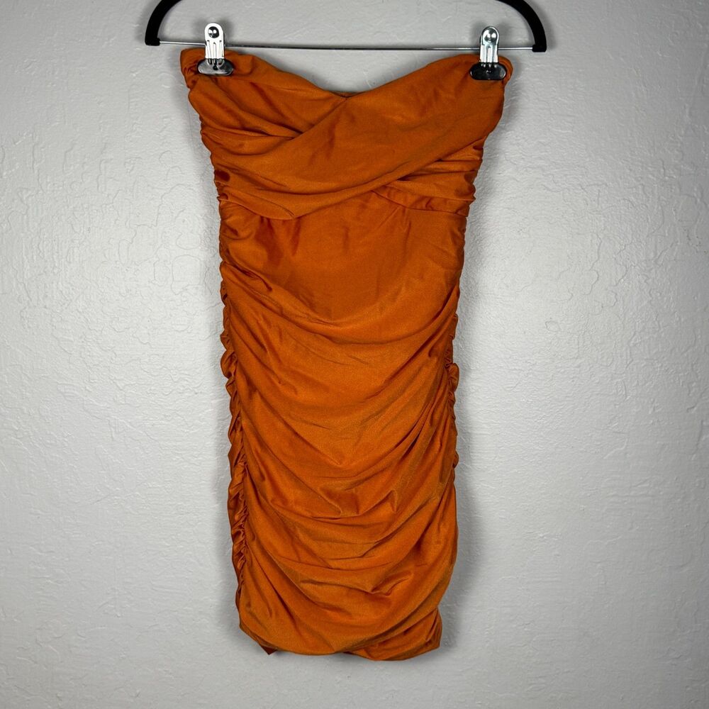 Tiger Mist Burnt Orange Strapless Ruched Bodycon Mini Dress Women M /missing tag